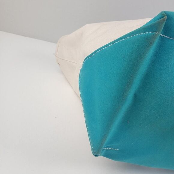 Vintage L.L. Bean Boat & Tote Canvas Blue Green Cream‎ Bag Large Top Handle - Picture 8 of 16